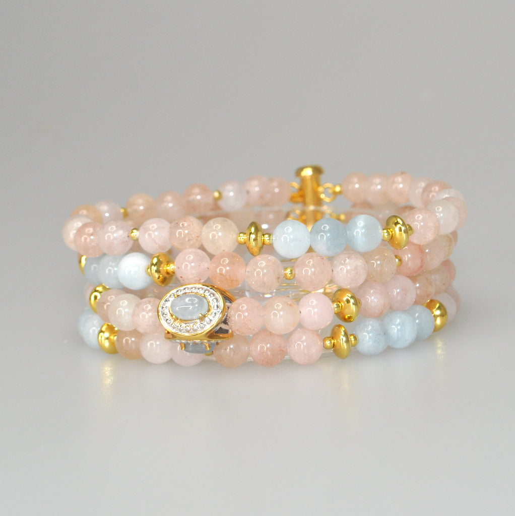 Raw Gems Multi colors beryl 4-rows bracelet in 18K gold silver