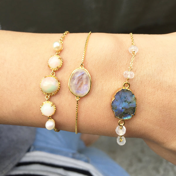 En Saison rainbow labradorite stack bracelet