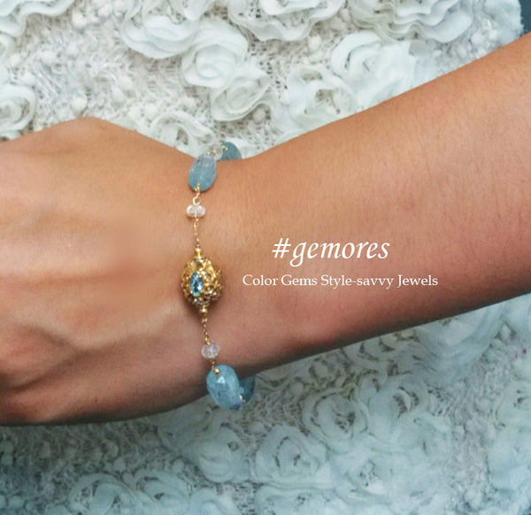 Raw Gems ocean blue aqua bracelet in 18K gold