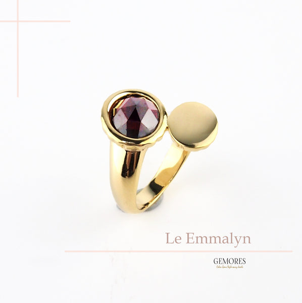 Le Emmalyn burgundy garnet stackable ring in yellow gold