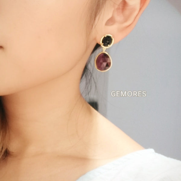 Astrid gold earrings in burgundy garnet with black spinel